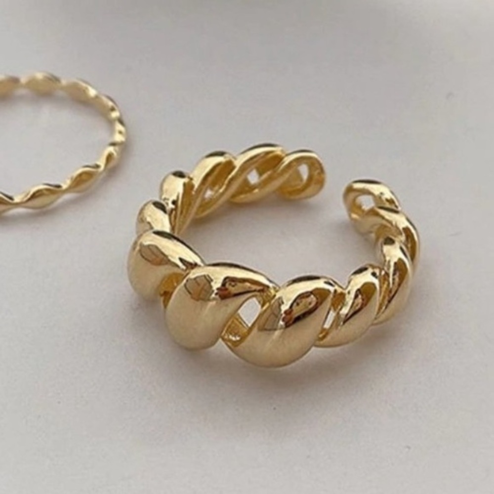 Stamped Minimalist 14k Vermeil Croissant Ring Chunky Textured Ring